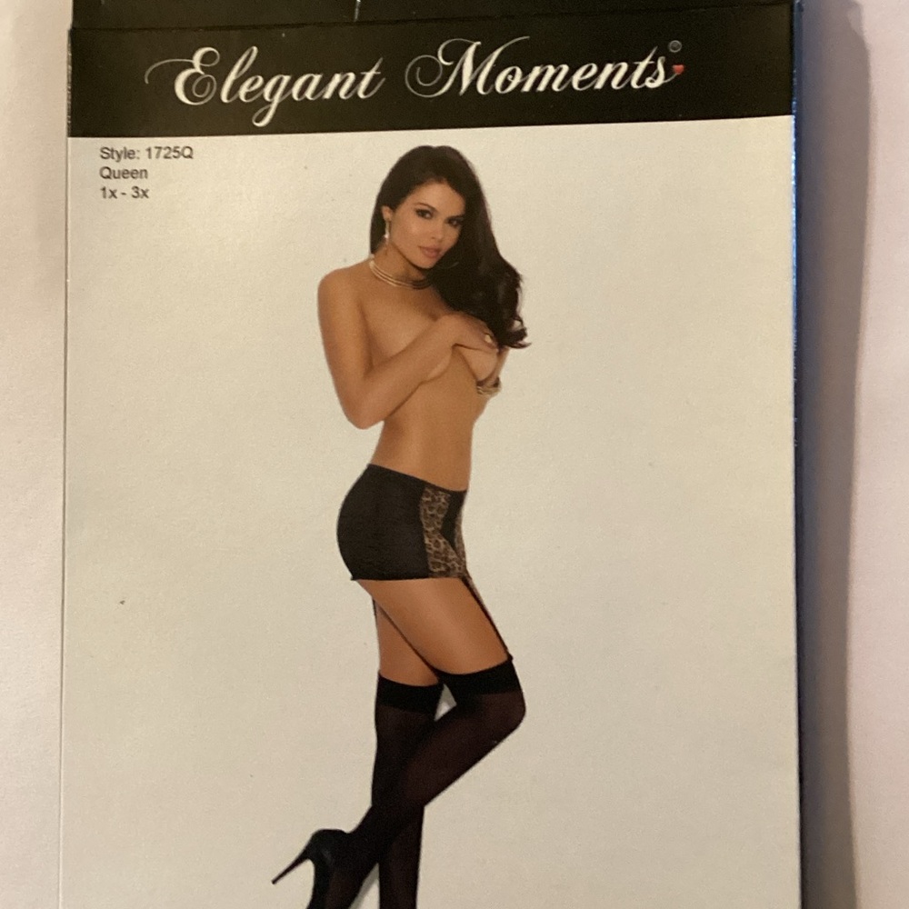 Elegant Moments Black Thigh-Highs with Gold Accents